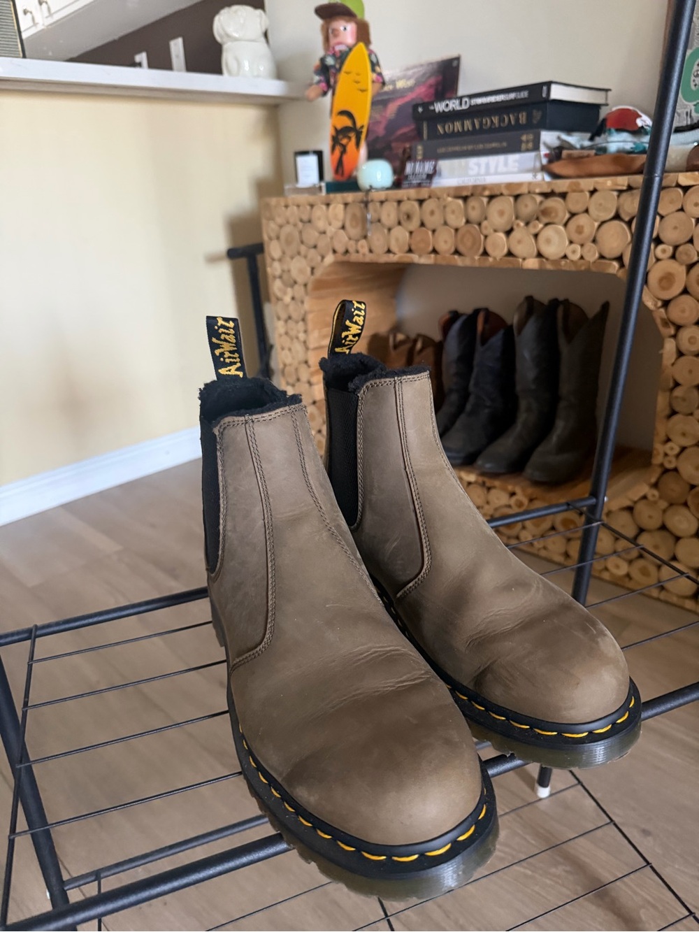 Dr. Martens 2976 WarmWair Faux Fur Lined Chelsea Boots Olive Brown Men’s